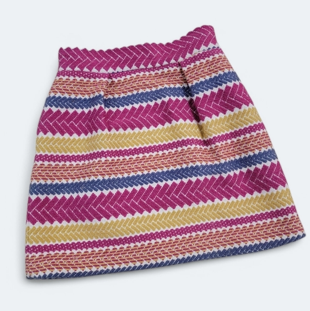 Anthropologie Chevron-Striped Knit Mini Skirt in Fuchsia, Navy & Mustard